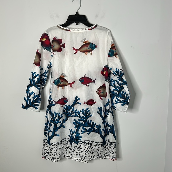 Soft Surroundings Seychelles Coral Tropical Fish Tunic Mini Dress Coverup - Picture 7 of 8